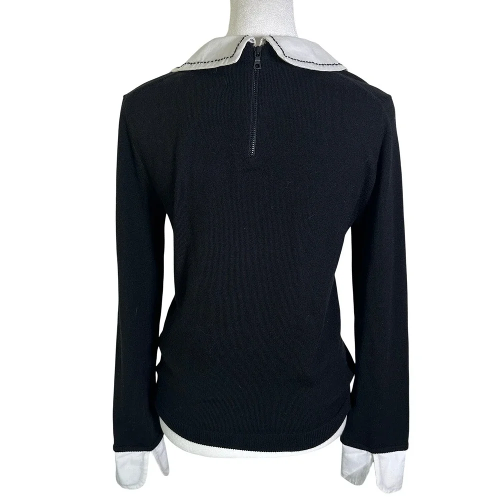 Alice + Olivia Size Medium Black‎ Wool Porla Sweater Contrast Cuffs Collar